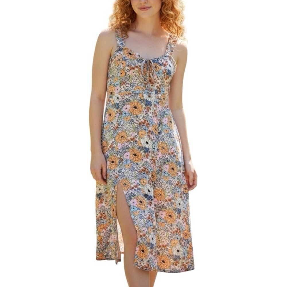 Japna Small Midi Length Floral Dress Side Split Cottagecore Boho